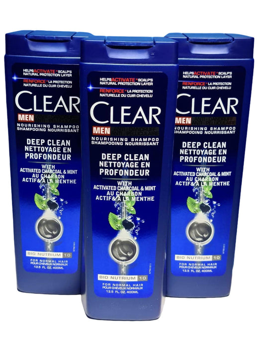 3x400ml Clear MEN SZampon DEEP CLEAN with ACTIVED CHARCOAL &Mint