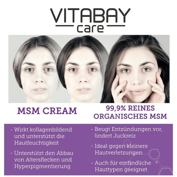 Vitabay Krem MSM ekstra mocny 100 ml • 99,9% naturalny MSM • pielęgnacja skóry z organiczną siarką • Chroni, pielęgnuje i regeneruje • Made in Germany