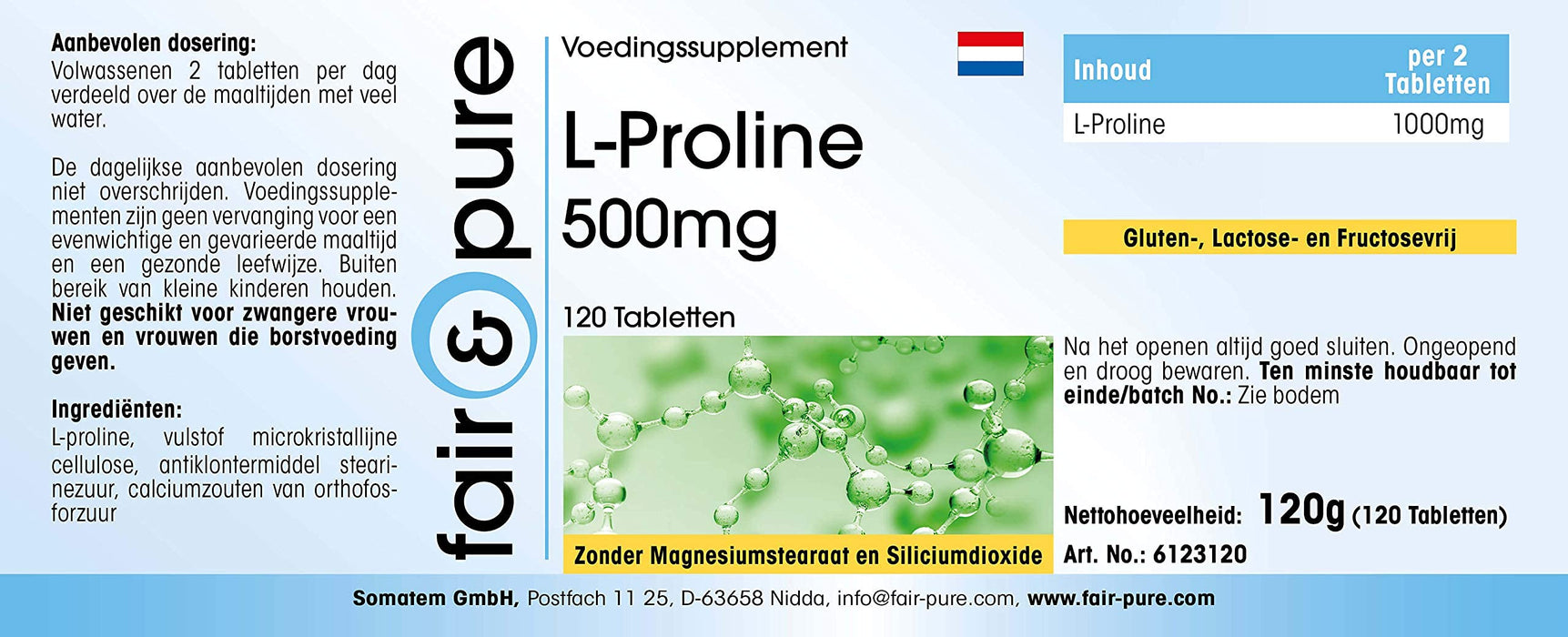 L-Prolina 500mg - wegańska - wysoko dozowana - bez stearynianu magnezu - 120 tabletek proliny