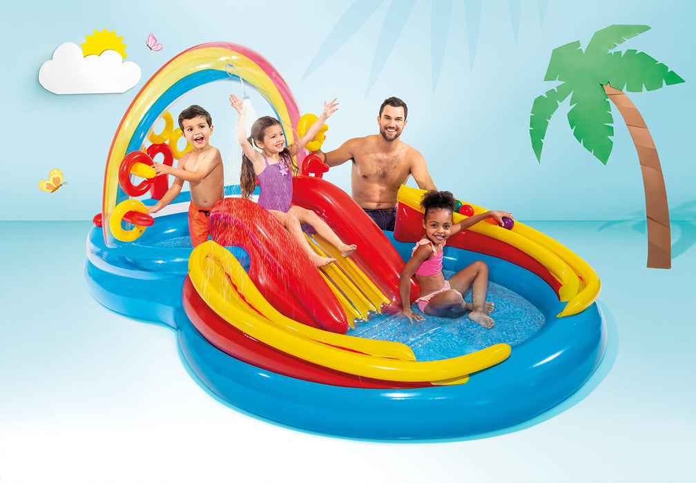 Intex 57453NP Rainbow Ring Play Ogordowy Basen, Wielokolorowy, 297 x 193 x 135 cm