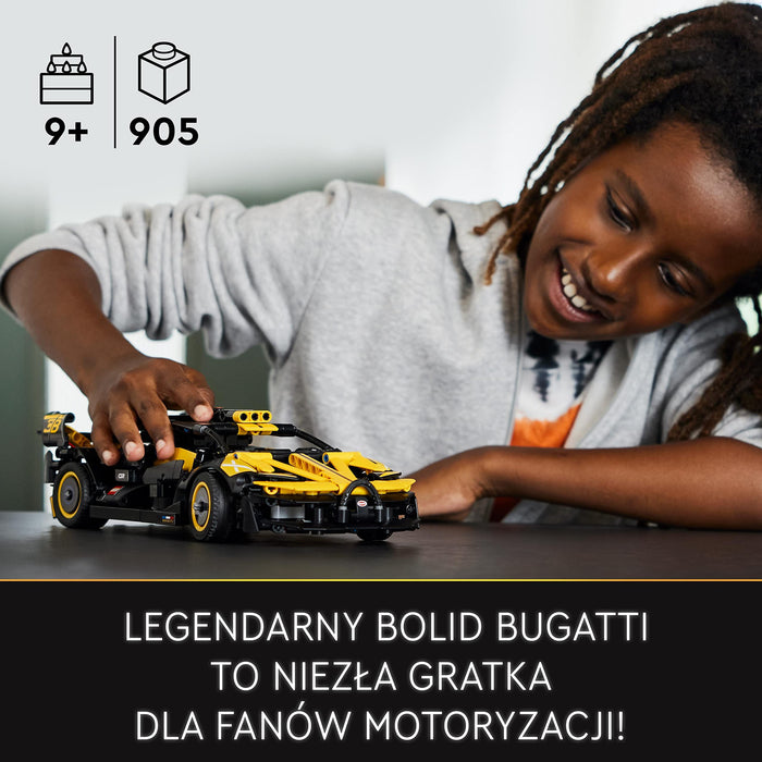 LEGO 42151 Technic Bolid Bugatti Wyścigówka z Klocków, Kreatywne Zabawki Inżynieryjne, Kultowy Samochód Sportowy do Budowania z Klocków Konstrukcyjnych dla Kolekcjonerów i Dzieci