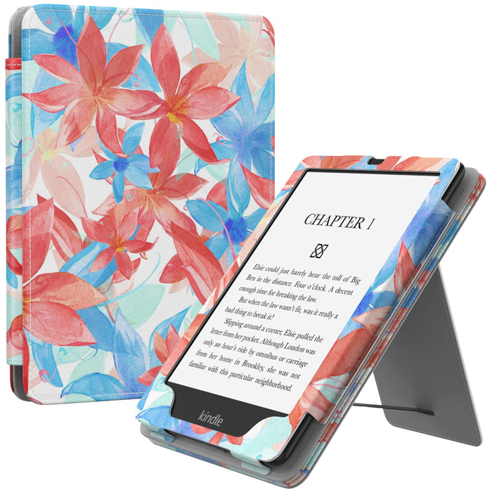 MoKo Case Fits ALL-new Kindle Paperwhite 11th Generation-2021, Slim PU Tablet Shell Cover Stand Case with Auto-Wake/Sleep, for Kindle Paperwhite 2021 kids & Signature Edition 6.8", Colorful Leaf