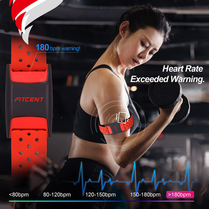 FITCENT Opaska na ramię z czujnikiem tętna, Optyczny czujnik tętna Bluetooth ANT + Wrist, Akumulator Fitness Tracker dla Peloton Strava Zwift Polar Beat DDP Yoga Wahoo Fitness