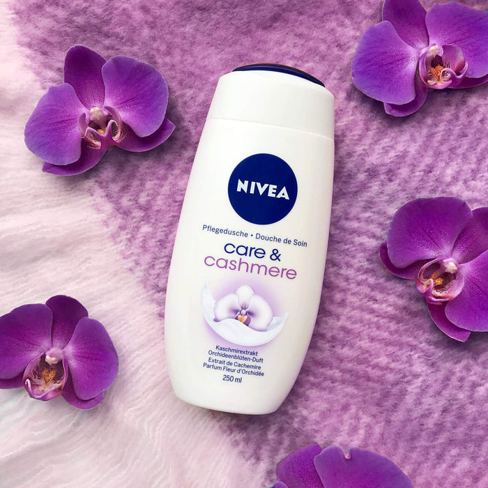 NIVEA Kremowy żel pod prysznic i kaszmiru (250 ml), bogaty żel pod prysznic z ekstraktem z kaszmiru i delikatnym zapachem storczyka, kremowy żel pod prysznic dla gładkiej skóry