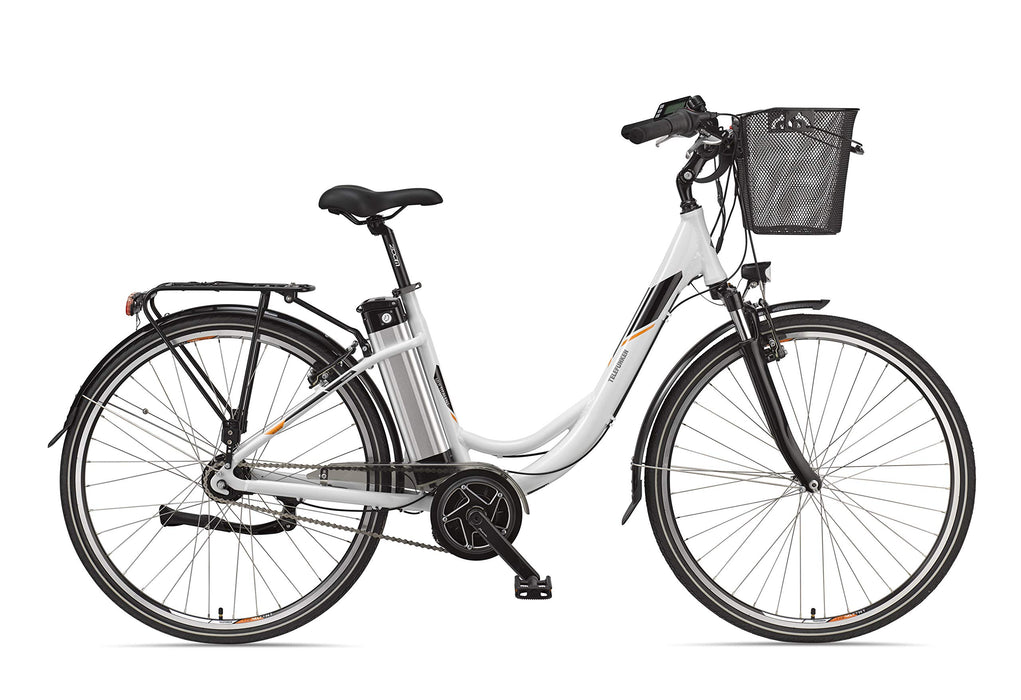 Telefunken Rower elektryczny damski 28 cali – 7-biegowa przekładnia Shimano, rower miejski Pedelec, aluminiowy rower z koszem rowerowym, silnik środkowy 250 W/10,4 Ah / 36 V, akumulator do rury siodełka, RC870 Multitalent