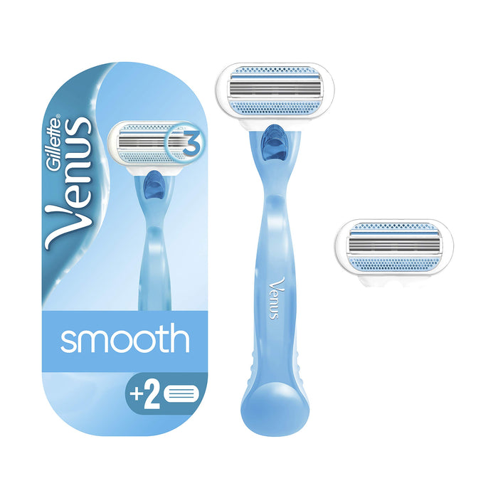 Gillette Venus Smooth damska golarka z paskami nawilżającymi i aloesem dla ochrony skóry, golarka damska + 2 ostrza do golenia