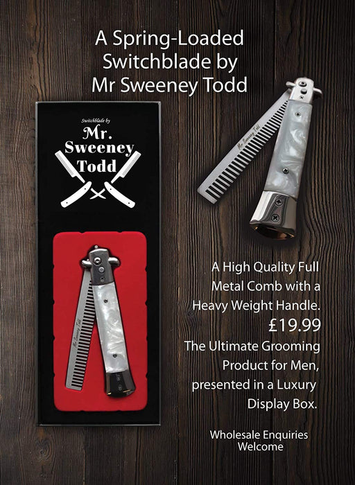 Biały składany grzebień z przełącznikiem - przycisk - Mr Sweeney Todd