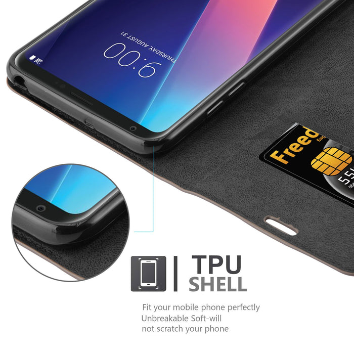 Cadorabo Etui na książkę współpracuje z LG V30 w kolorze brązowym kawowym - z magnetycznym zamknięciem, funkcją stojaka i przegródką na karty - portfel etui pokrowiec pokrowiec ze skóry PU z klapką