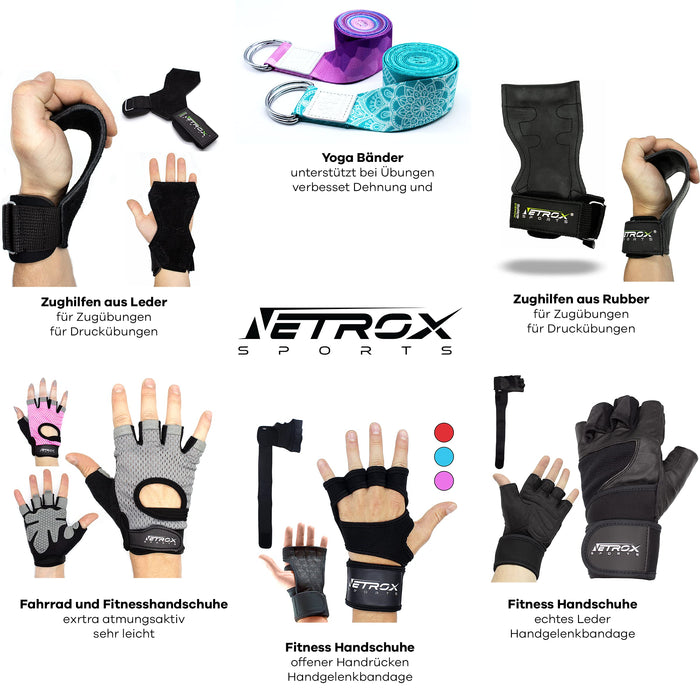 Netrox Sports® – Power Grips | Profesjonalne pasy z dodatkową przyczepnością | do kulturystyki, podnoszenia ciężarów, sportów siłowych, treningu siłowego i fitnessu | Nadaje się do ciężkich ciężarów | dla mężczyzn i kobiet