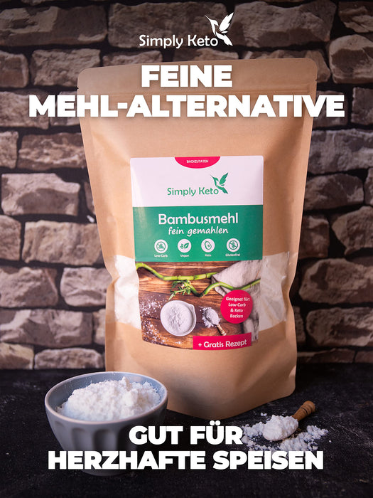 Simply Keto Mąka Bambusowa z Włókna Bambusowego Low Carb - 300g drobno zmielona - Low Carb Mąka Alternatywa dla Wypieków - Idealna do Diety Low Carb i Ketogenicznej - Bezglutenowa i Wegańska