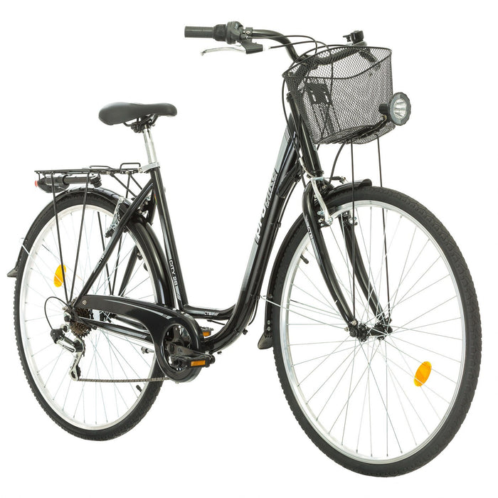 Probike 28-calowy 7-biegowy rower miejski, kosz, lampka rowerowa, kobiety, mężczyźni odpowiedni od 170-185 cm