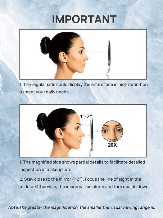 OMIRO Lusterko ręczne, dwustronne, 1X/20x, powiększające, składane lusterko do makijażu, do użytku ręcznego, stołu i w podróży