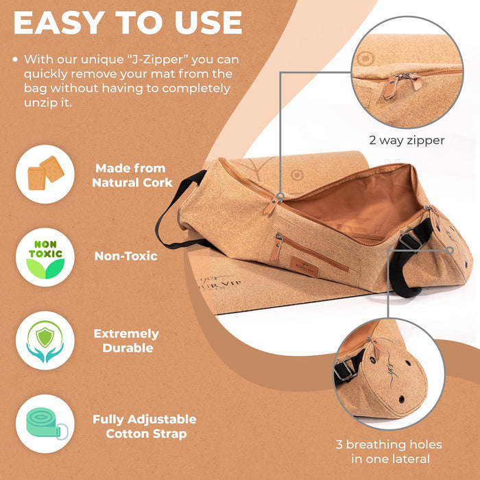 YOUR VIP SKIN® - Torba na matę do jogi z korka - Pokrowiec na matę do jogi z korka - Zrównoważony naturalny plecak ekologiczny - Joga, Pilates, Fitness z kieszonką na klucz, mobilny
