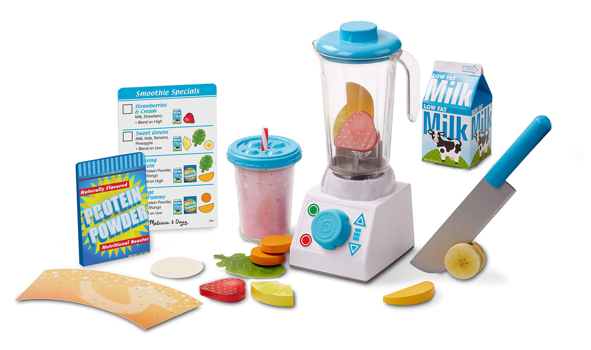 Melissa & Doug – zestaw z blenderem do koktajli | zabawa imaginacyjna | zabawkowe jedzenie | 3+ | prezent dla chłopca lub dziewczynki