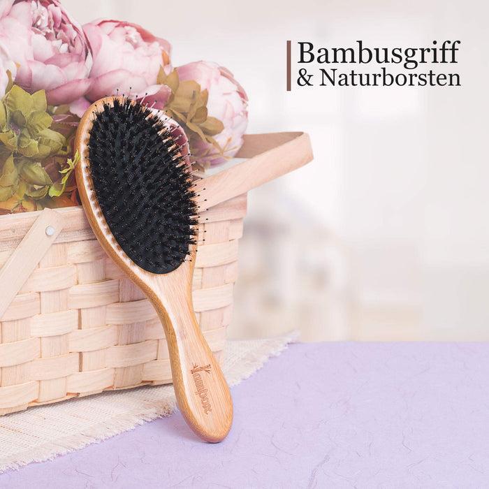 Bambusowa szczotka do włosów z włosiem z dzika masaż głowy pielęgnacja włosów, szczotka do rozczesywania długich włosów i loków dla kobiet, mężczyzn i dzieci, szczotka do masażu skóry głowy, rozczesywanie