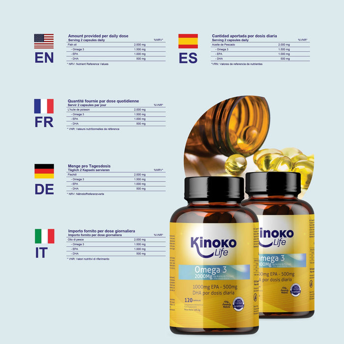 OMEGA 3 2000 mg | EPA 1000 mg | DHA 500 mg | 120 kapsułek | Dzikie ryby | Nie zawiera metali ciężkich (kadm, ołów i rtęć) | Maksymalne przyswajanie | Suplement diety z kwasami tłuszczowymi Omega 3