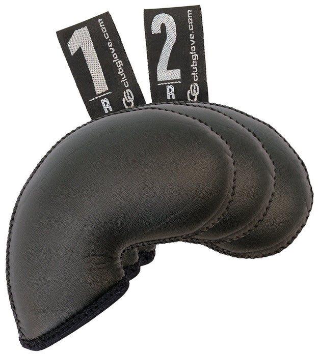 Club rękawica 3-częściowy zestaw osłon do klubu golfowego - standardowy rozmiar rękawiczek żelazne pokrowce (1, 2, puste) w kolorze czarnym