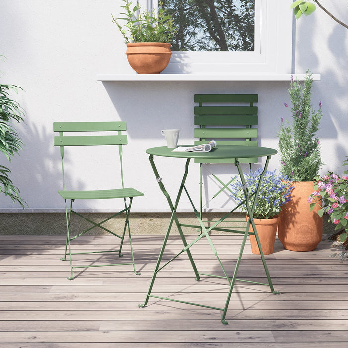 Grand patio Zestaw bistro 3-częściowy, zestaw mebli ogrodowych, 2 krzesła i 1 stół, stal premium, łatwe do złożenia, krzesła stołowe na balkon, podwórko, do ogrodu (zielony)