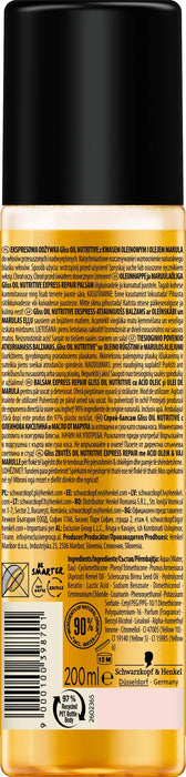 Schwarzkopf Gliss Oil Nutritive Express Repair ekspresowa odżywka regeneracyjna do włosów przesuszonych i nadwyrężonych 200ml