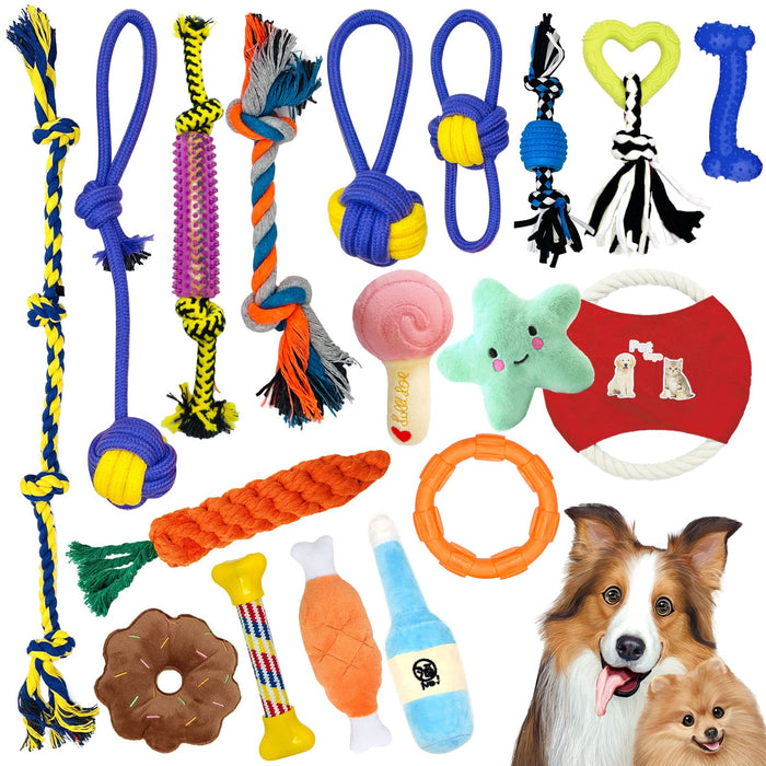 Tonsooze Zestaw zabawek dla psów, lina dla psa, 18 sztuk, lina do skakania, wytrzymałe zęby, zestaw do treningu zębów, bawełna, nietoksyczna, bezzapachowa, dla małych, średnich psów