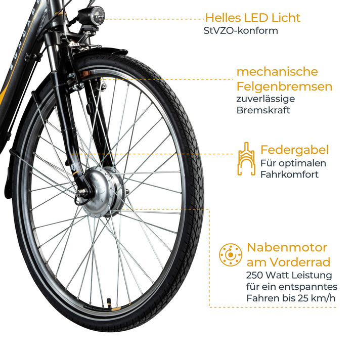 ZÜNDAPP Z502 damski rower elektryczny z hamulcem nożnym, 155 – 185 cm, z 7-biegową przerzutką w piaście, 28 cali, ze światłem rowerowym, pedelec miejski
