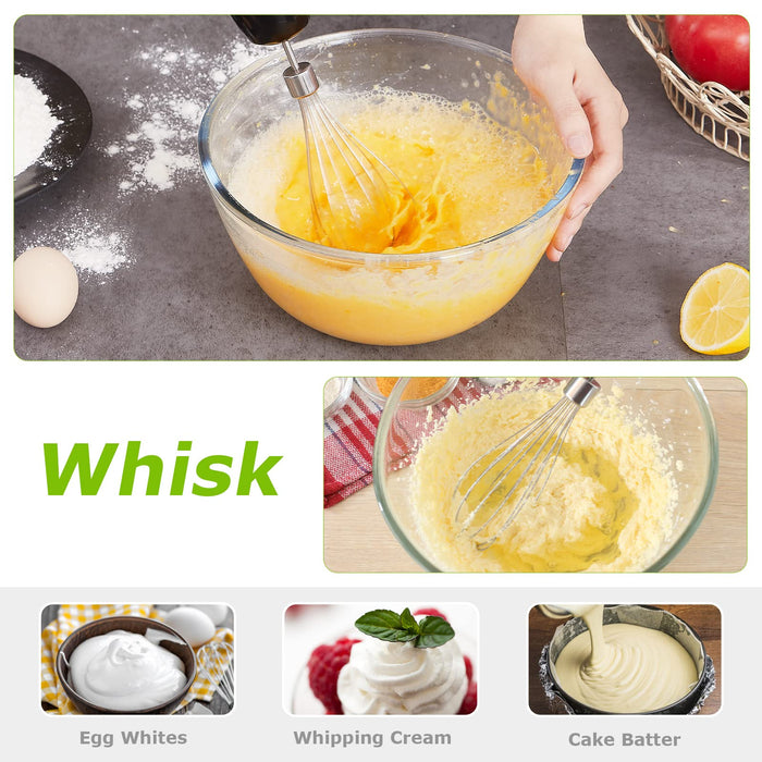 Bonsenkitchen Blender ręczny 4 w 1, elektryczny blender ręczny, 1000 W, bezstopniowa prędkość, ze stali nierdzewnej, trzepaczka, rozdrabniacz 500 ml i kubek z miarką 700 ml do jedzenia dla niemowląt, HB3203 (czarny)