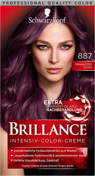 SCHWARZKOPF BRILLANCE Intensywny krem kolorowy 887 mahoniowy poziom 3, z dodatkową obróbką diamentową, 3 sztuki w opakowaniu (3 x 143 ml)