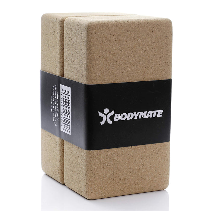 BODYMATE – kostki do jogi z korka – zestaw 2 szt, z naturalnego, w 100% ekologicznego korka – do asan, medytacji, ćwiczeń relaksacyjnych, dla początkujących i profesjonalistów – 22 x 12 x 7,5 cm