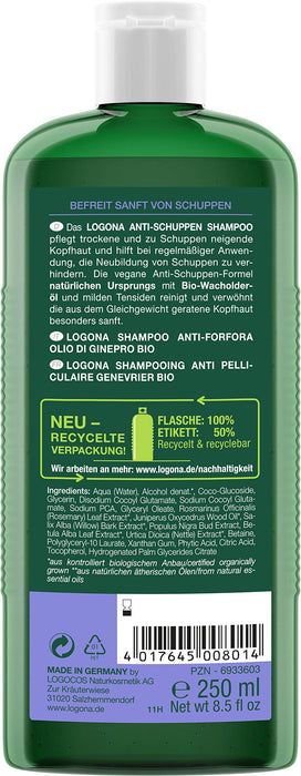 Logona Naturkosmetik Szampon Przeciwłupieżowy Organiczny Olejek Jałowca, 250 ml