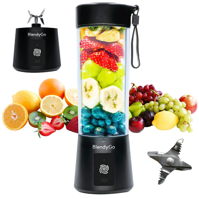BlendyGo Blender bezprzewodowy przenośny, blender do koktajli do smoothie, blender USB, mikser, blender personalny osobisty, mini blender Czarny