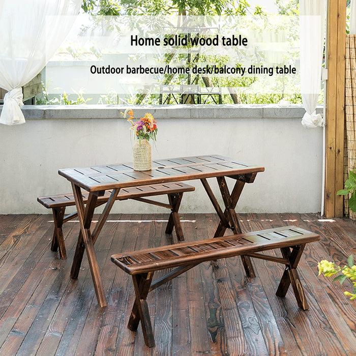 Drewniany stół tarasowy z długim bokiem, wielofunkcyjny wielofunkcyjny stół tarasowy, solidna konstrukcja nośna z litego drewna, łatwy w montażu i przechowywaniu, odpowiedni do salonu / ogrodu / balkonu/tarasu.