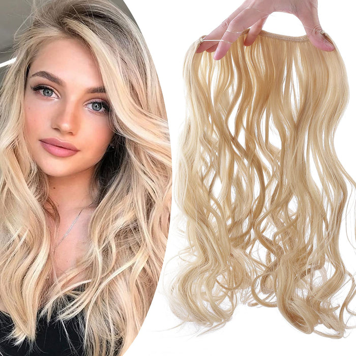 Przedłużanie włosów z niewidocznym drutem, zagęszczanie włosów, pofalowane, kolor blond, 2 50 cm