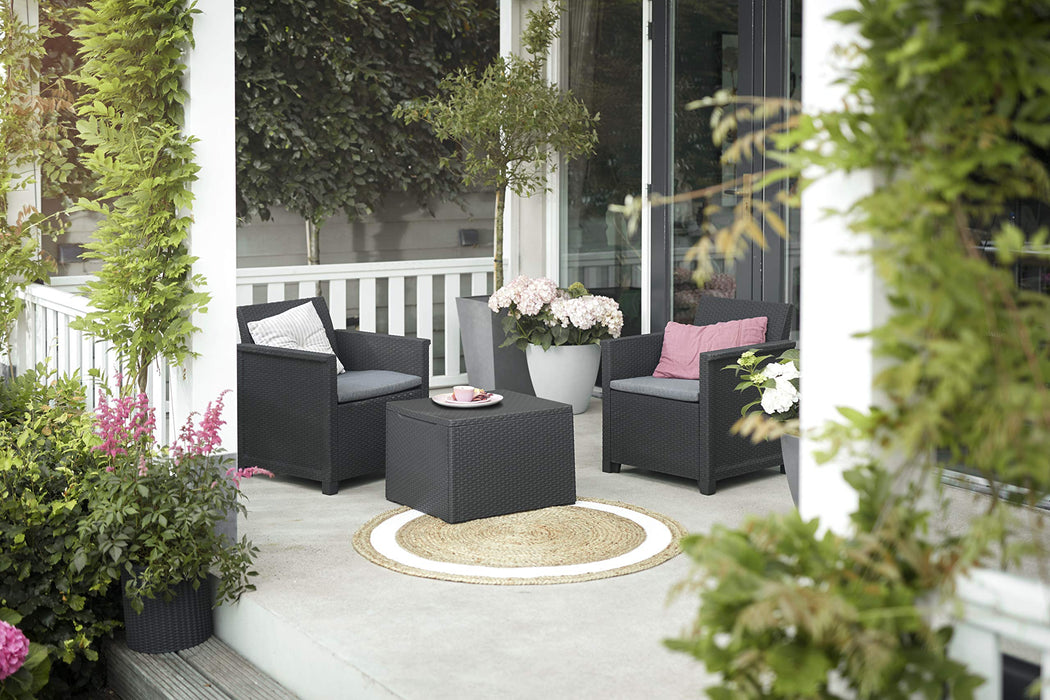 Zestaw wypoczynkowy Emma – różne wersje – wysokiej jakości zestaw mebli do ogrodu, na taras lub balkon – najwyższy komfort siedzenia dzięki ergonomicznym oparciom (2 x fotele i stół)