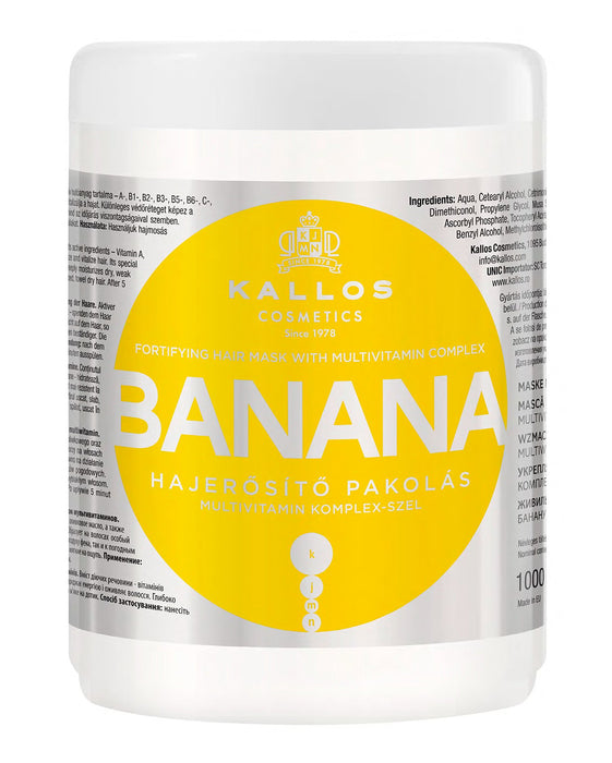 Kallos Maska bananowa z kompleksem multiwitaminowym do wzmocnienia włosów, 1000 ml