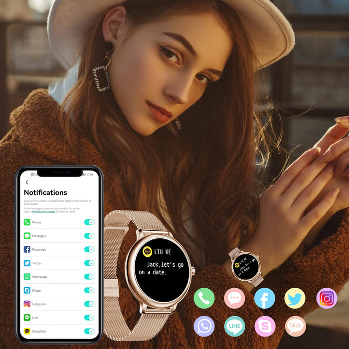 Fitness Tracker zegarek dla kobiet – wodoszczelny IP67 sportowy zegarek z pulsometrem, ciśnieniem krwi, snu, licznikiem kalorii, krokomierzem, przypomnieniem SMS dla iOS Android (złoty)
