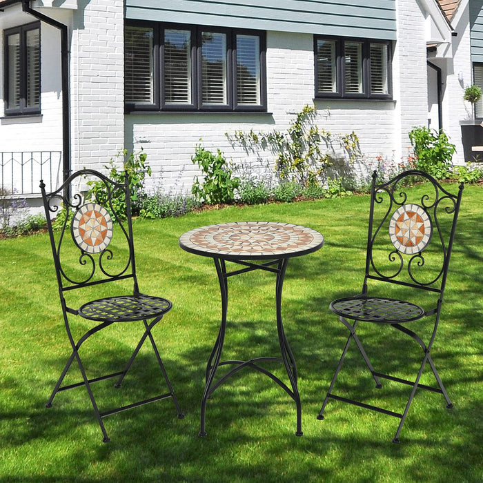 GIANTEX Stolik mozaikowy, okrągły stolik kawowy, mozaika, stolik pomocniczy, stolik balkonowy, stół ogrodowy, żelazny stelaż, stolik kawowy, stół metalowy, stolik kawowy w stylu vintage, do salonu, ogrodu, na taras