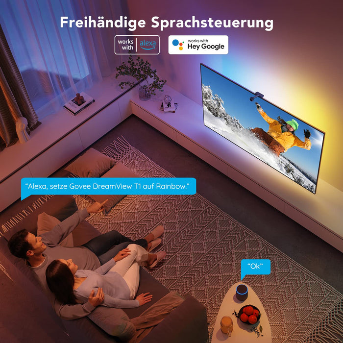 Govee DreamView T1 Podświetlenie telewizora WiFi LED z kamerą, pasek LED RGBIC, do telewizorów 55-65 cali i komputerów, sterowanie za pomocą aplikacji, kompatybilne z Alexa i Google Assistant, do telewizorów i komputerów
