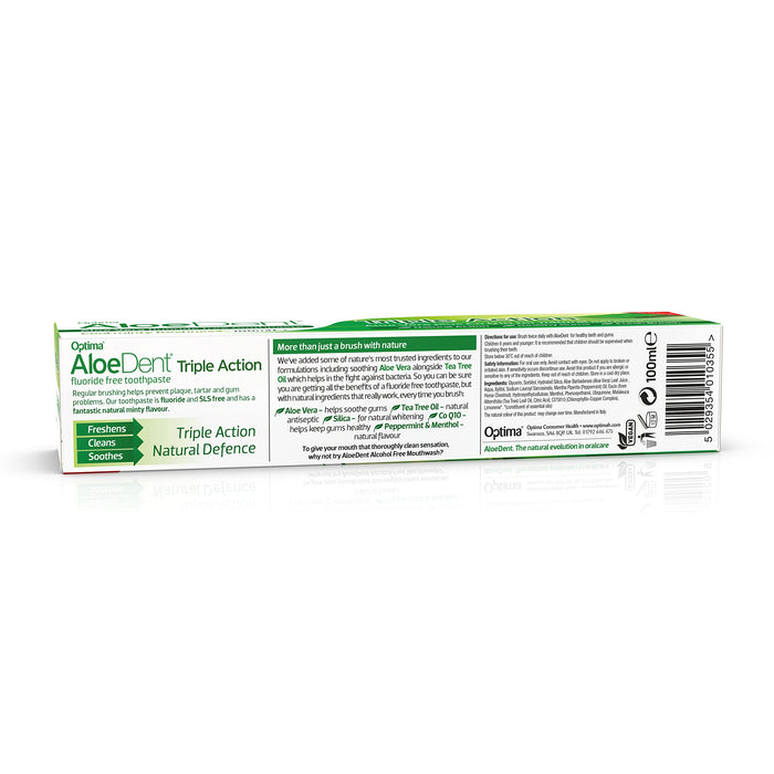 AloeDent Triple Action Aloe Vera pasta do zębów, bez fluoru, 1 opakowanie (1 x 100 ml)
