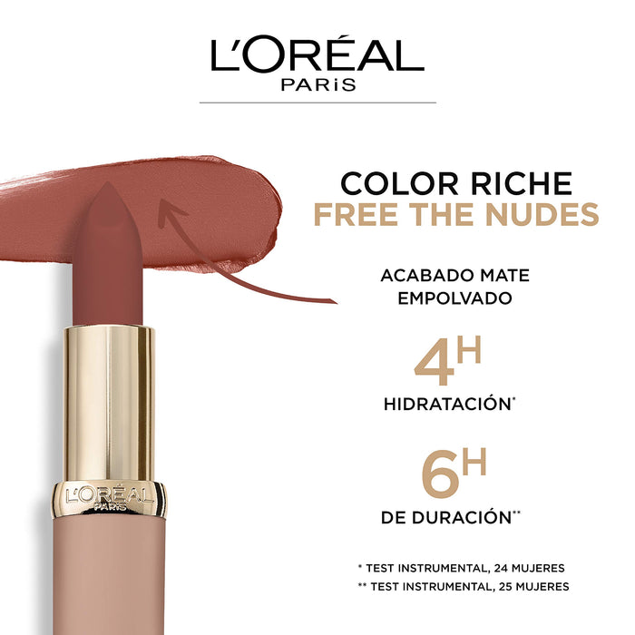 L'Oréal Paris Color Riche Free the Nudes Pomadka w sztyfcie, szminka, gładkie i idealnie matowe usta, 03 No Doubts, 5 ml