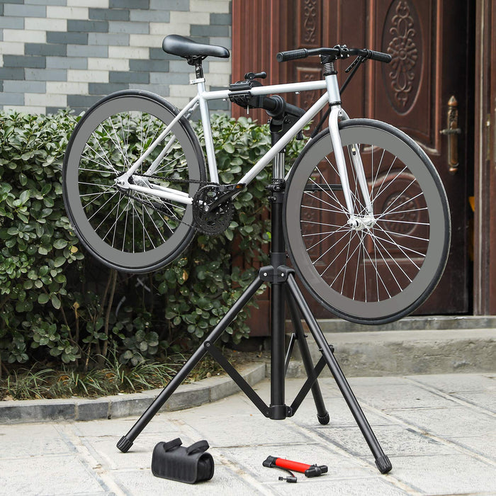 SONGMICS Wytrzymały stojak do naprawy rowerów z dużą tacą na narzędzia, ramię ze stopu aluminium, pełne funkcje do naprawy rowerów SBR03B