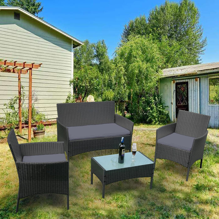 LARS360 Zestaw mebli ogrodowych z polirattanu, zestaw wypoczynkowy ze stołem, sofą, 2 krzesłami i poduszkami do siedzenia, zestaw mebli balkonowych dla 4 osób, do ogrodu, na taras