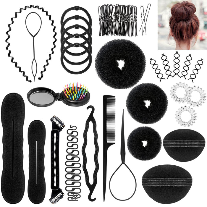 Akcesoria do stylizacji włosów, ivencase 28szt Zestaw akcesoriów do stylizacji włosów Moda Gumki Zacisk Fryzjerstwo Boudin Roller Lokówki Magic Bun Clip Braid Twist Hair Kit