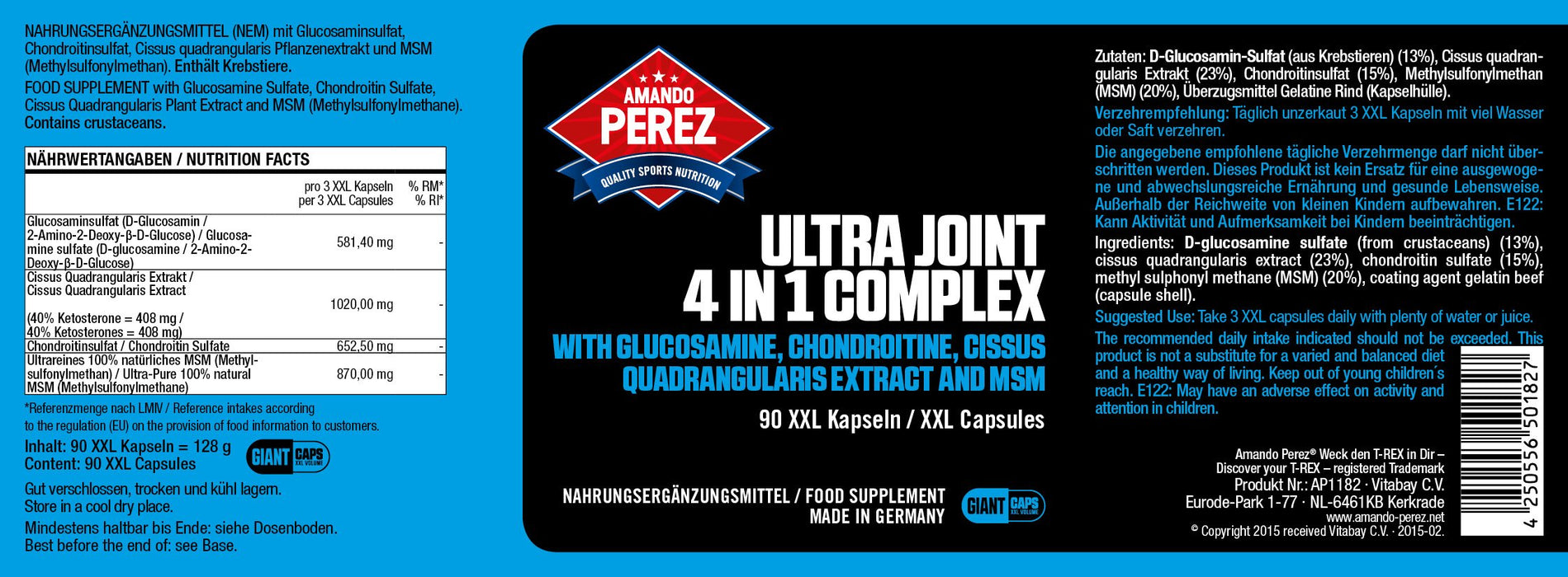 Ultra Joint 4 w 1 Complex 90 kapsułek • wysoka dawka • Biostępny • ze specjalną formułą • MSM, glukozamina, chondroityna i Cissus Quadrangularis