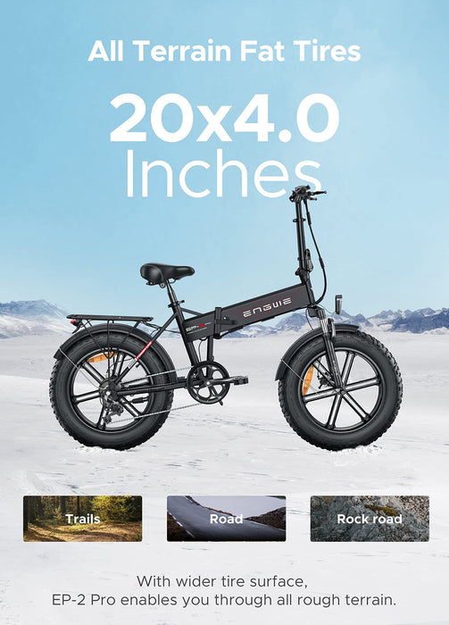 ENGWE Składany rower elektryczny dla dorosłych, grube koła 20 × 4.0" na każdą ziemię, MTB, plażę, śnieg, 7 prędkości, bateria litowa 48V 13AH