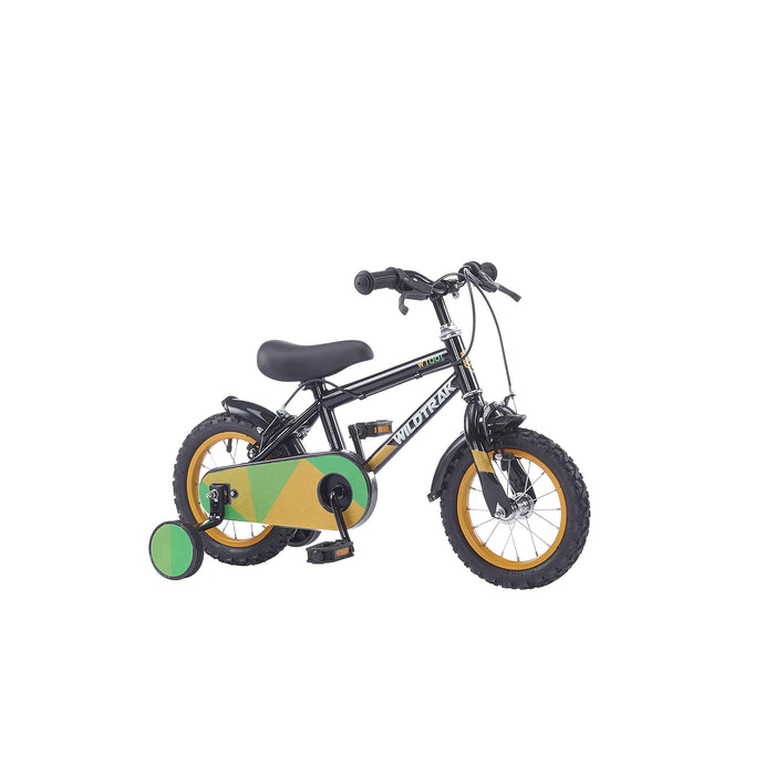 Wildtrak - Rower 12 cali dla dzieci w wieku 2-5 lat z kółkami podporowymi – czarny/zielony
