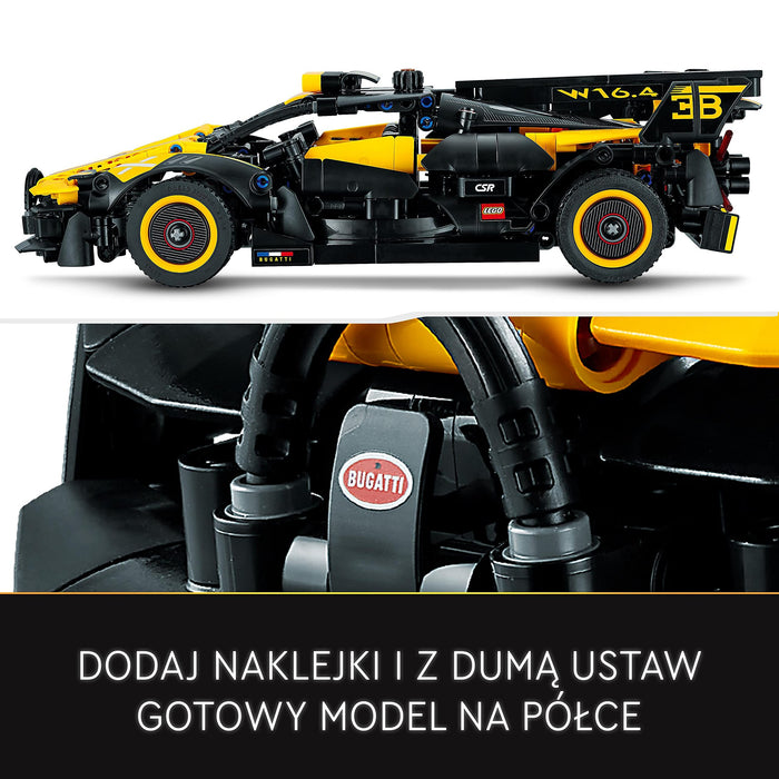 LEGO 42151 Technic Bolid Bugatti Wyścigówka z Klocków, Kreatywne Zabawki Inżynieryjne, Kultowy Samochód Sportowy do Budowania z Klocków Konstrukcyjnych dla Kolekcjonerów i Dzieci