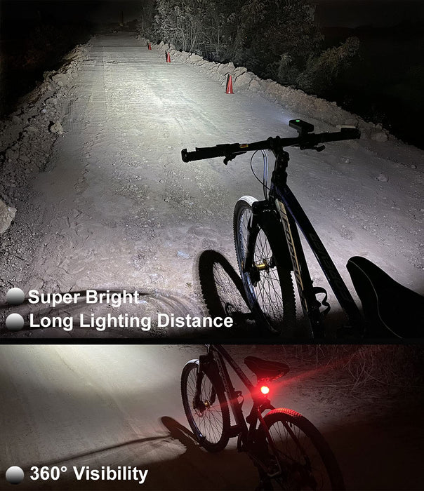BIKIL Zestaw świateł rowerowych z przodu i z tyłu, ładowanie USB, 6400 mAh, super jasne, 2400 lumenów, łatwe w instalacji kombinacje reflektorów rowerowych i tylnych świateł, oświetlenie kolarskie szosowe i górskie