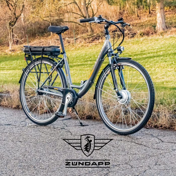 ZÜNDAPP Z502 damski rower elektryczny z hamulcem nożnym, 155 – 185 cm, z 7-biegową przerzutką w piaście, 28 cali, ze światłem rowerowym, pedelec miejski