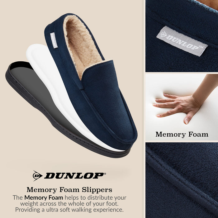 Dunlop Mokasyny kapcie męskie | mokasyny mokasyny kapcie ze sztucznej owczej skóry z gumową podeszwą - pluszowe kapcie domowe z pianki z pamięcią kształtu - oddychające buty do użytku wewnątrz na zewnątrz - prezenty dla mężczyzn