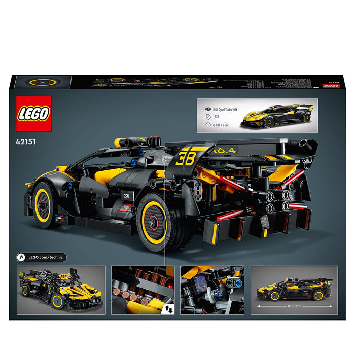 LEGO 42151 Technic Bolid Bugatti Wyścigówka z Klocków, Kreatywne Zabawki Inżynieryjne, Kultowy Samochód Sportowy do Budowania z Klocków Konstrukcyjnych dla Kolekcjonerów i Dzieci